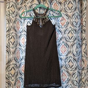 Small Black Sparkly Fitted Dress with Beaded Neckline